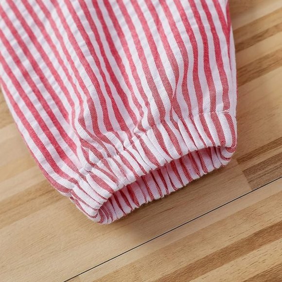 Baby Seersucker Sleeveless Jumpsuit Striped Romper Red & White 9-12 Months NEW! - Picture 10 of 13
